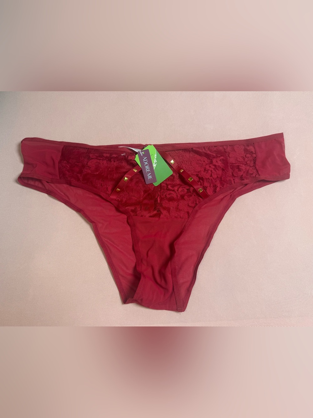 Adore Me Emmeline Cheeky Red Lace Panty Underwear Gold Detail Size 1X NWT